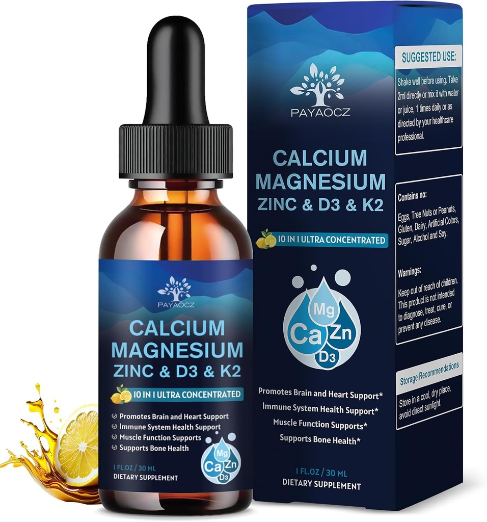 (1 Pack) Magnesium Calcium Zinc Supplement with Vitamin D3 K2 for Women, Magnesium Glycinate Vegan Liquid Drops for Adult Plus L-Theanine Boron Sea Moss Extract, Bone, Sleep & Leg Cramps, 1 Fl Oz
