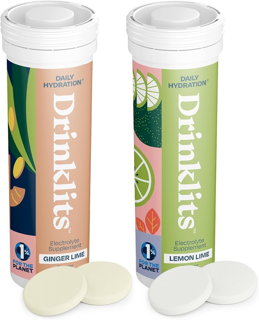 Drinklits Hydration Tablets - Electrolytes & Vitumeck124; Ginger- Lime og Lemon- Lime - 2 Pack (20 Servere)
