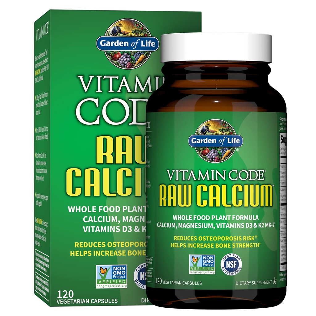 Have of Life Raw Calcium supplement til kvinder og mænd - Vitamin Code lavet af hele fødevarer med Magnesium, K2, Vitamin D3 og C-vitamin plus Probiotika til fordøjelse, 120 kapsler