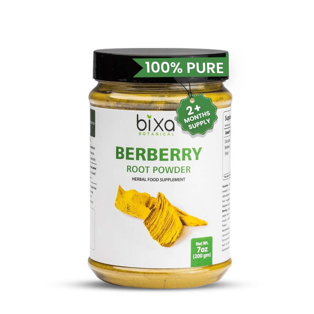bixa BOTANICAL Berberry Root Powder | Berberis Aristata (Daruharidra) | 200 Grams / 7 OZ | Gluten Free, Steam Treated, Vegan, 100% Pure.