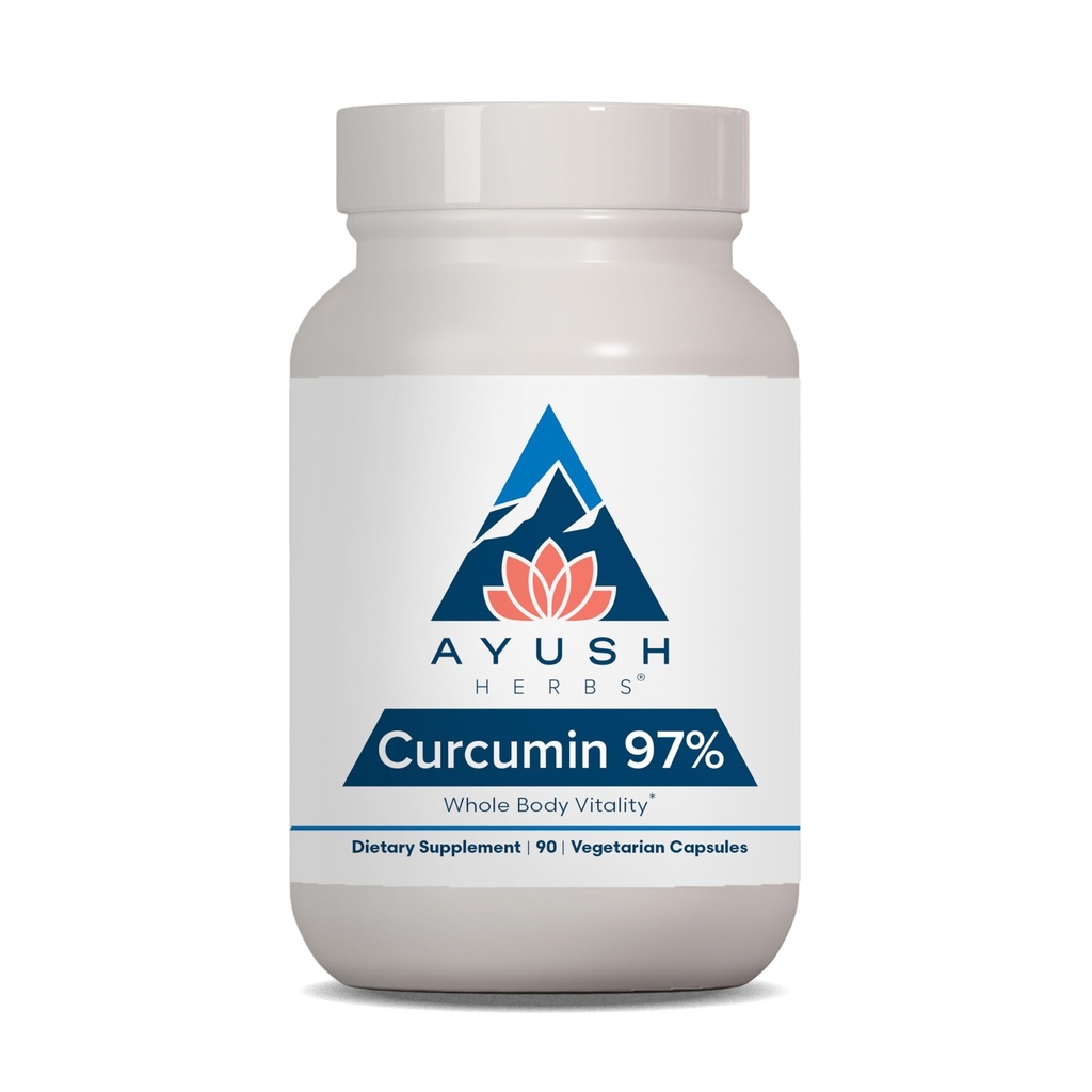 Ayush urter Curcumin 97% - Curcumin Kosttilskud, Premium Gurkemeje Root supplement, Curcuminoider til kvinder & mænd, voksne, Premium fælles støtte, Styrke & Vitality - 90 vegetariske kapsler (1 greve)