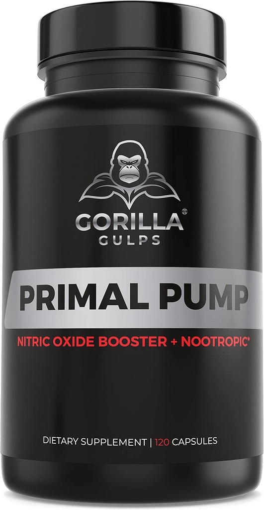 Gorilla Gulps - Primær pumpe Nitrooxid Supplement Nootropisk 1500mg Nitrosigine L Arginin & Beet Root for Muskelvækst, Pumper, Blodgennemstrømning, Energi & Focus - Max Strength Pre Workout N.O. Booster