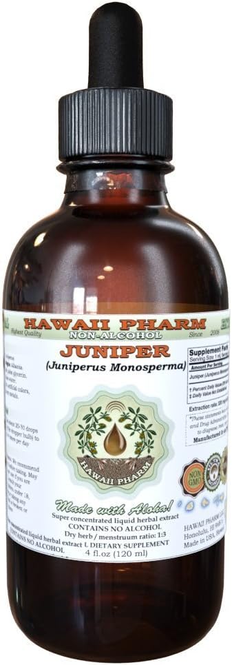 Juniper Alkohol- Free Liquid Extract, Organic Juniper (Juniperus Monosperma) Tørret berry Glycerite Hawaii Pharm Natural Herbal Supplement 4 oz