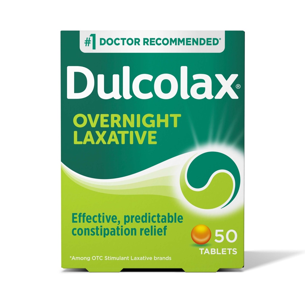 Dulcolax Stimulant Laxative Tablets, Predictable & Effective Constipation Relief, Relieves Spraining & Bloating, Bisacodyl 5 mg, 50 Greve