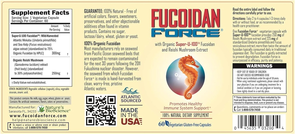 FUCOIDAN FORCE ® 6 Flasker Pack (4 + 2 Gratis) # 1 FUCOIDAN supplement i verden, Lavet i USA - Formuleret til maksimal effekt og fordele