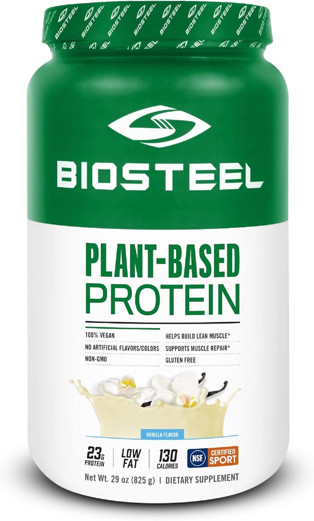 BioSteel Vegan Protein Powder - Vanilla, NSF for Sport, 1,8 lbs, 22g Protein, 25 Servering - Plant baseret Protein Powder med Brown Rice, Pea & Pumpkin Seed - Premium Plant Protein Powder