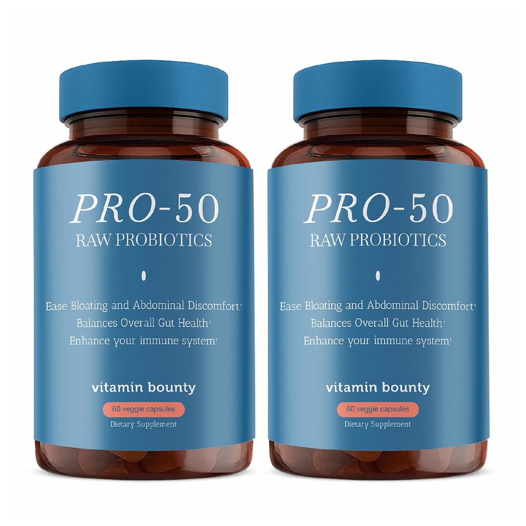 Vitamin Bounty Pro- 50 Probiotisk 50 Millioner CFU - 13 Strå supplement til mænd og kvinder + Prebiotics - fordøjelsessygdomme & Gut Support - Lactobacillus & Bifidobacterium - forsinket frigivelse kapsler, 2 Pack