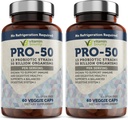 Vitamin Bounty Pro- 50 Probiotisk 50 Millioner CFU - 13 Strå supplement til mænd og kvinder + Prebiotics - fordøjelsessygdomme & Gut Support - Lactobacillus & Bifidobacterium - forsinket frigivelse kapsler, 2 Pack