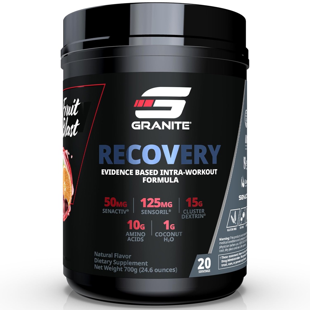 Granite Nutrition Inddrivelse - Premium Intra-træning Drik med EAA, Cluster Dextrin, Sensoril & Senactiv for atletisk ydeevne og Lean Muscle Gains - Fruit Blast (30 Servere)