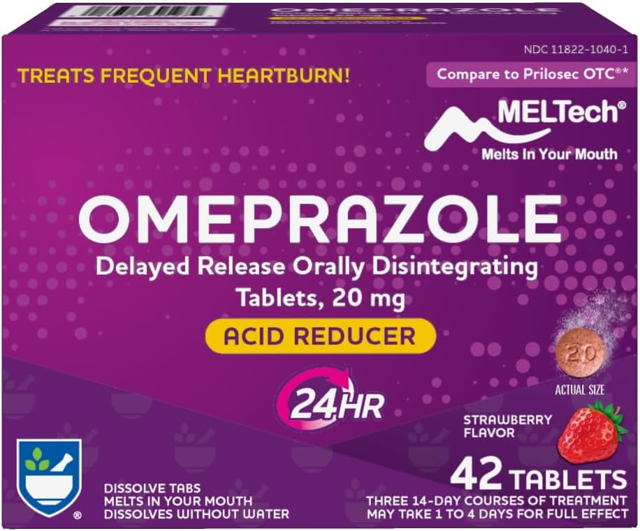 Rite Aid Omeprazol Delayed Release Orally Disintegration Tablets, Strawberry Flavor, 20 mg - 42 Greve, Syre Reducer og Heartburn Relief