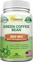 aSquared Nutrition Natural Green Coffee Bean Formula-180 Capsula- Max Strength GCA Antioxidant Cleanse for Pure Weight Loss, 800mg per søjle-Chlorogen syre-1600mg Dagligt tillæg, Sund Fat Burner