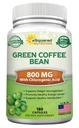 aSquared Nutrition Natural Green Coffee Bean Formula-180 Capsula- Max Strength GCA Antioxidant Cleanse for Pure Weight Loss, 800mg per søjle-Chlorogen syre-1600mg Dagligt tillæg, Sund Fat Burner