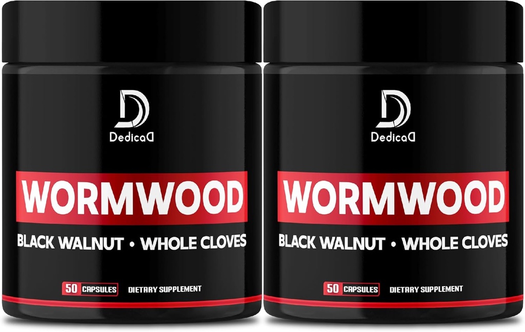 Wormwood Capsules - 12 Herbs Blended Black Walnut, Cloves, Ginger, Turmeric, Cinnamon, Apple, Quassia - 2 Packs 50 Capsules