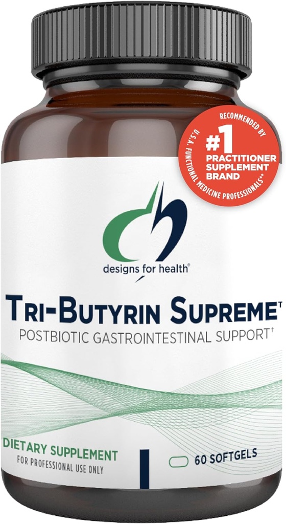 Design for sundhed Tri- Butyrin Supreme - 3-in-1 Butyric Acid (Butyrate) Postbiotika til Gut Health & Gut Permeability Support - Tributyrin supplement med Odor- Minimizing Innovation (60 Softgels)