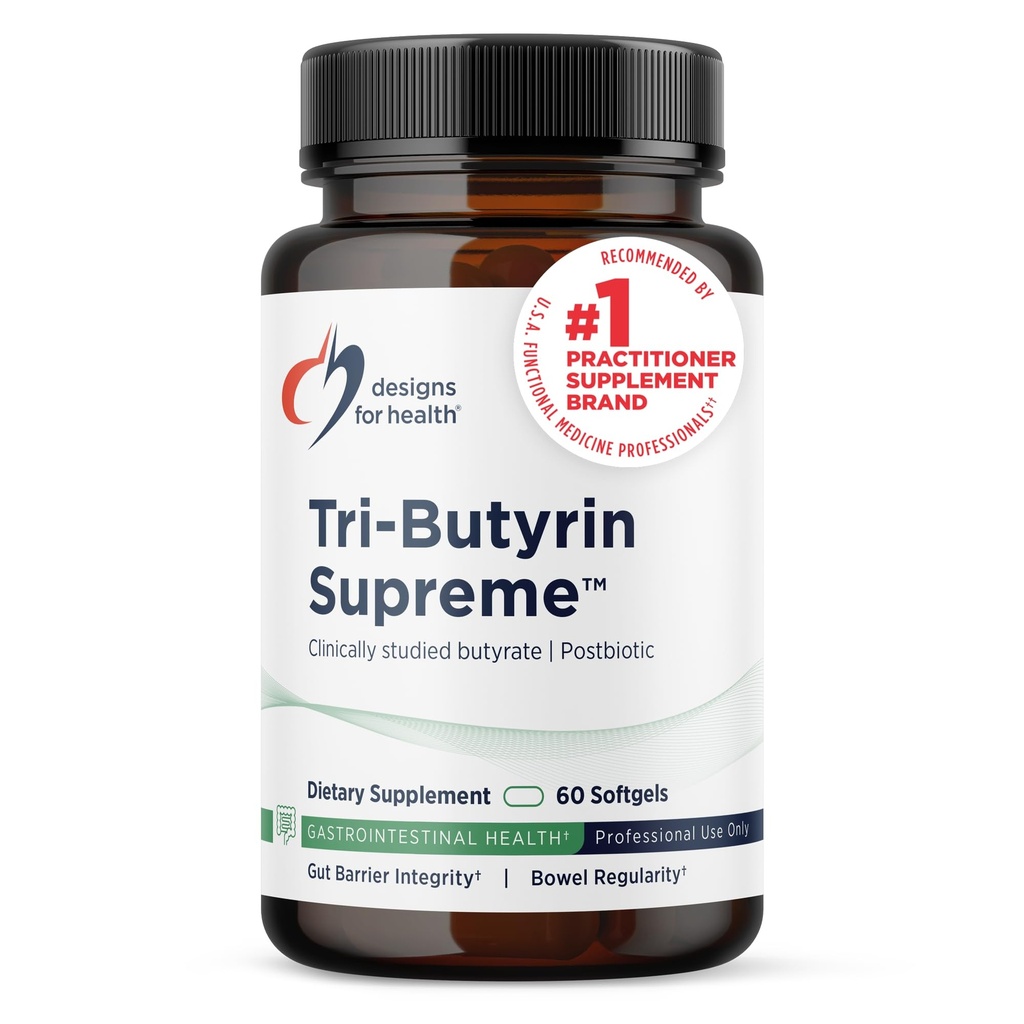 Design for sundhed Tri- Butyrin Supreme - 3-in-1 Butyric Acid (Butyrate) Postbiotika til Gut Health & Gut Permeability Support - Tributyrin supplement med Odor- Minimizing Innovation (60 Softgels)
