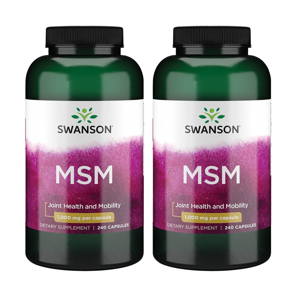 Swanson MSM - Essential Minerals Promotion Mobility & Joint Health Support - Hjælper med at opretholde Connective Tissue Health inkl. Carlage, Collagen, & Hair - (240 kapsler, 1000 mg hver) 2 Pack
