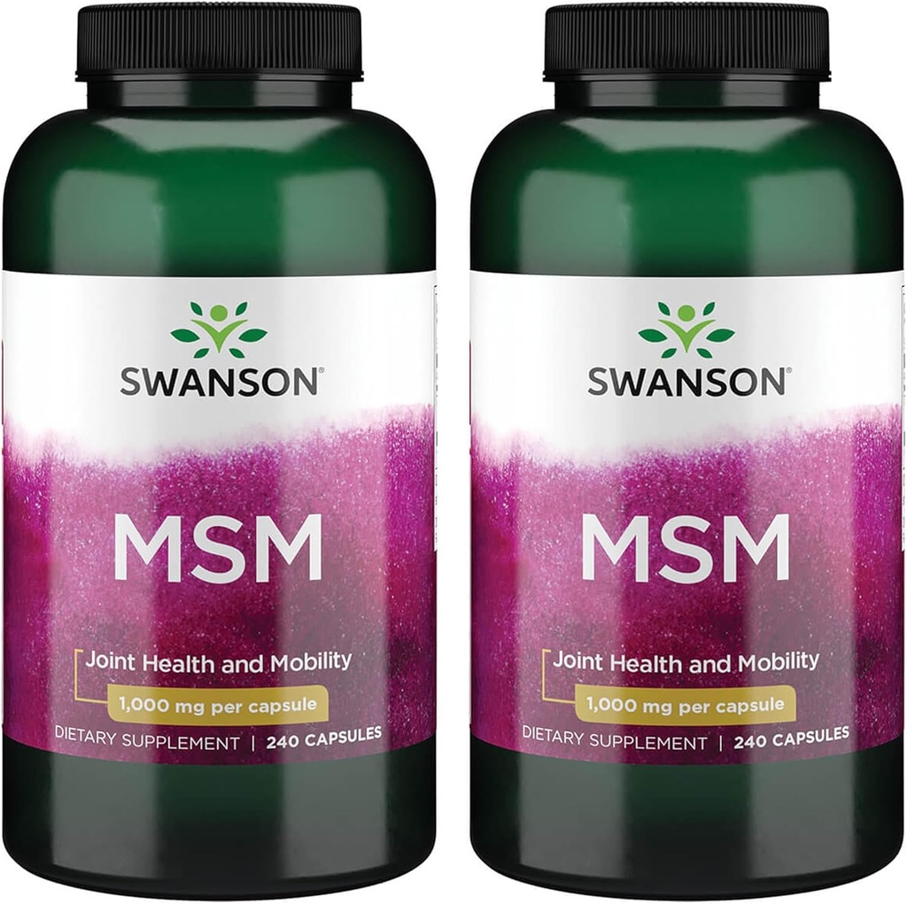 Swanson MSM - Essential Minerals Promotion Mobility & Joint Health Support - Hjælper med at opretholde Connective Tissue Health inkl. Carlage, Collagen, & Hair - (240 kapsler, 1000 mg hver) 2 Pack