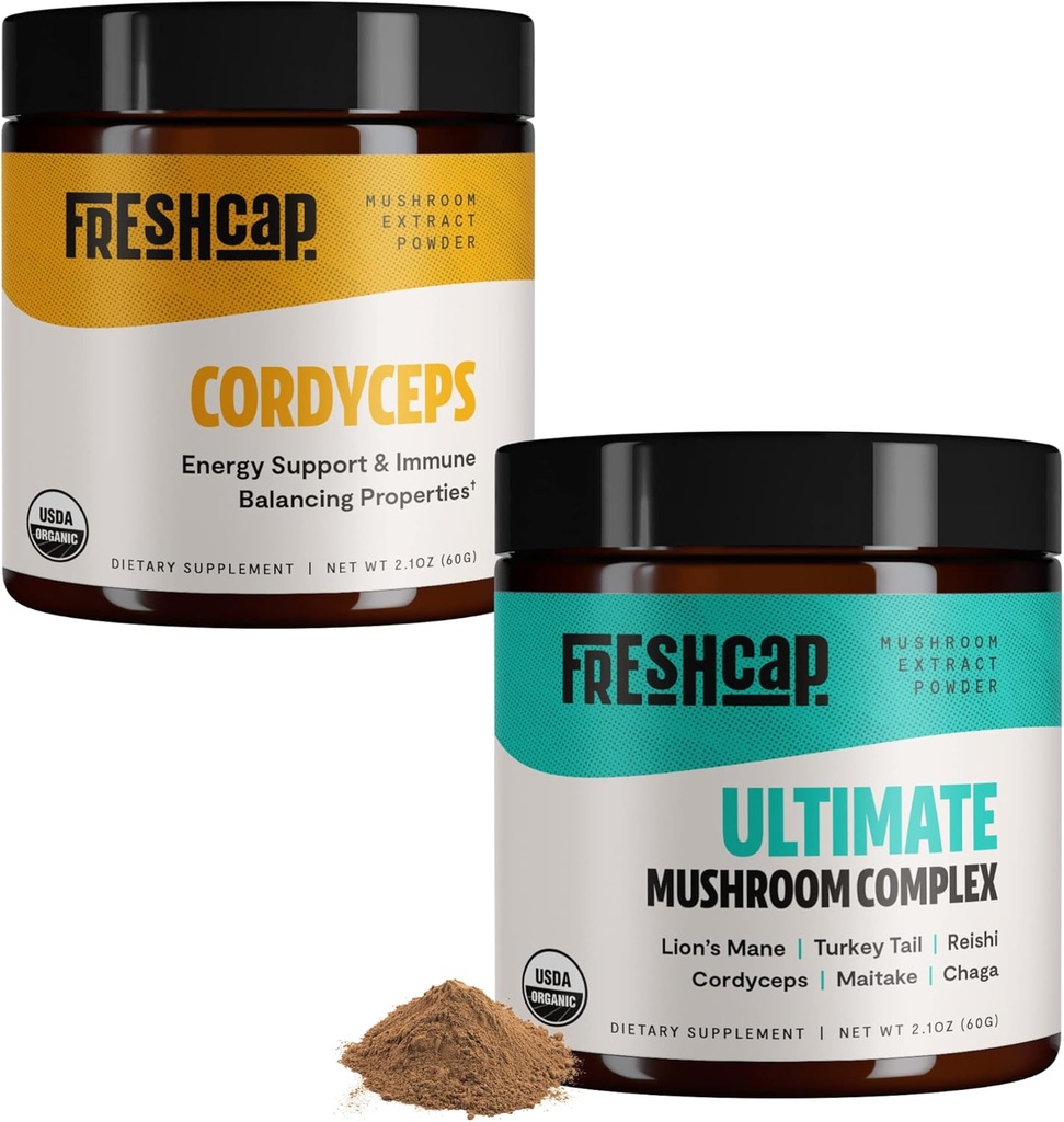 FreshCap Champignons Energy Bundle (Cordyceps Powder and Ultimate Mushroom Complex Powder)