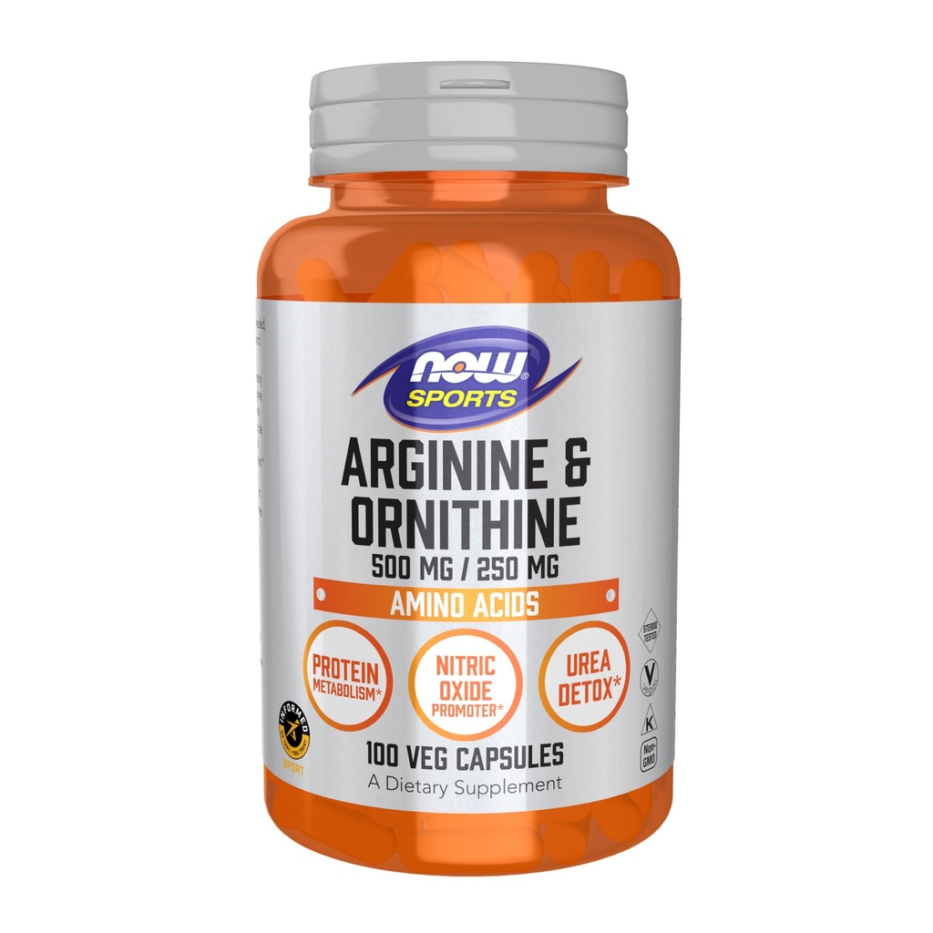 Now Sports Nutrition, Arginin & Ornithin 500 / 250 mg, Aminosyrer, 100 Veg kapsler