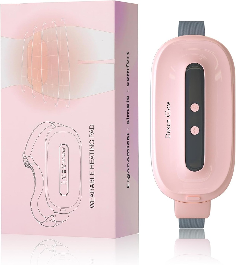 Opvarmning Pad for Periode kramper, Portable Cordless Opvarmning Pad med 3 Varmeniveauer og 3 Massage Modes, Mothers Day Gaver til mor Kone Datter, Pink