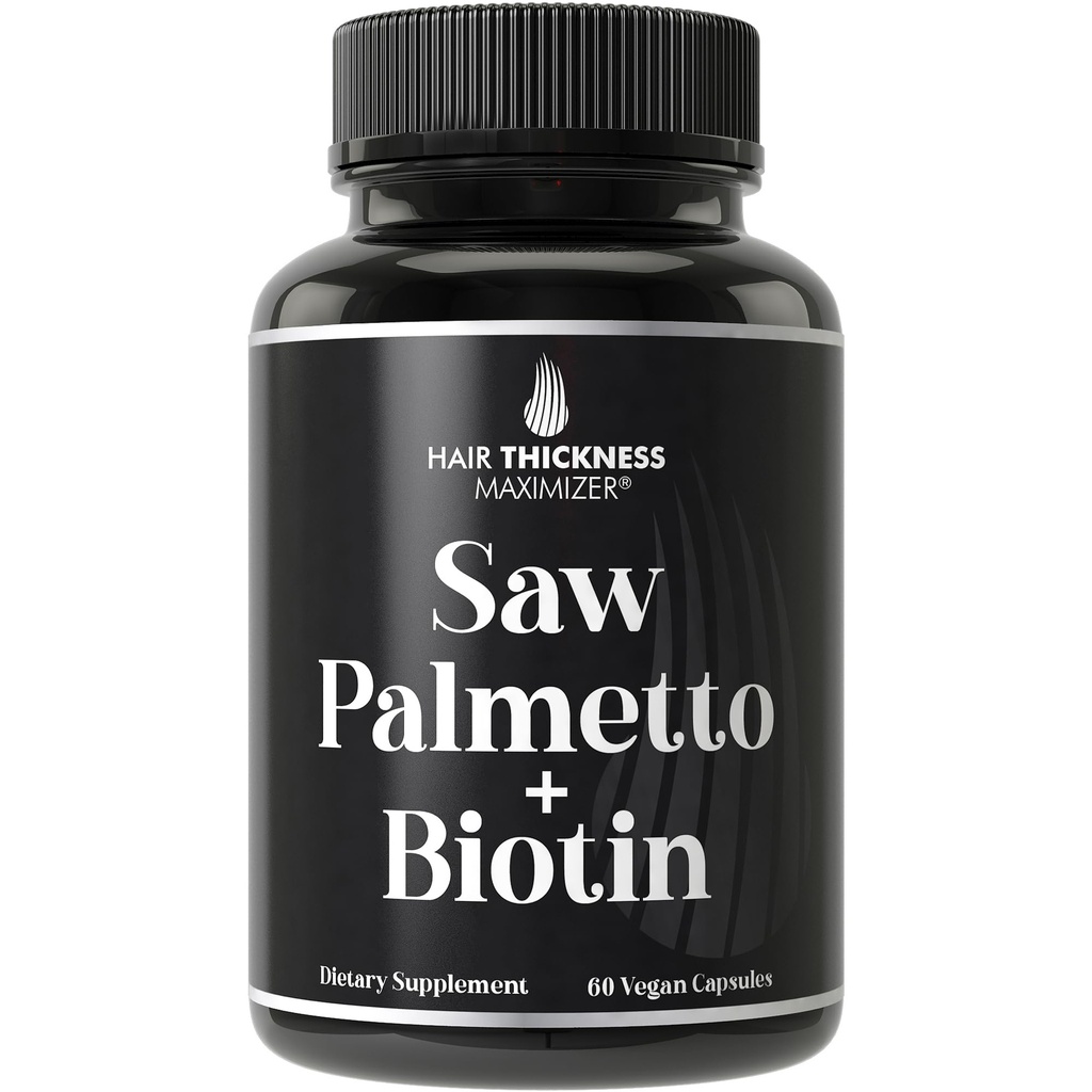 Saw Palmetto + Biotin Advanced 2- in-1 Combo for hårvækst. Veganske kapsler tillæg med Natural Saw Palmetto Extract + 10000mcg Biotin. Hårtab og genvækst piller for mænd og kvinder. DHT Blocker