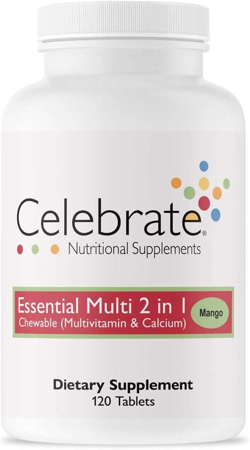 Fejre Vitaminer 2- in-1 Bariatric Multivitamin med Calcium Citrate Chewable Tablets, for Post Bariatric Kirurgi herunder Gastric bypass og Ærme Gastrectomy, Mango, 120 Greve