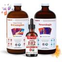 LIQUIDHealth Voksen Focus & Energy Liquid Vitamin Bundle med Mega Energy B- Complex, USDA Organic Methyl B12 Drops, Neurologisk Nootrop Focus Supplement - Boost Energy, Mood - USA Made, Vegan, Non- GMO