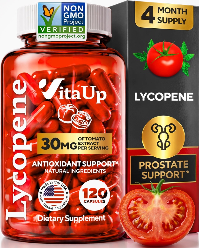 Lycopene Kosttilskud til mænd - USA Made Prostata Kosttilskud til mænd med naturlig tomatekstrakt - Non- GMO Lycopene supplement til prostata, hud & antioxidant support - 120 Greve