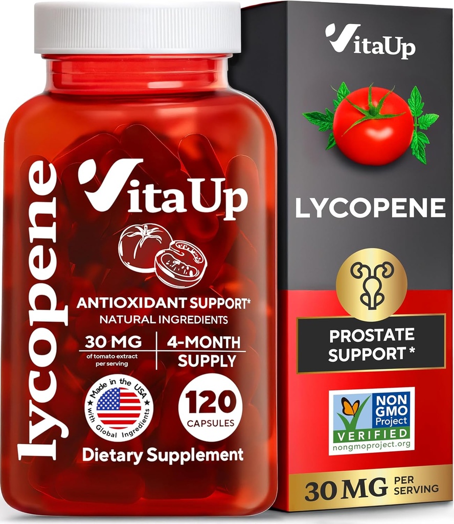 Lycopene Kosttilskud til mænd - USA Made Prostata Kosttilskud til mænd med naturlig tomatekstrakt - Non- GMO Lycopene supplement til prostata, hud & antioxidant support - 120 Greve