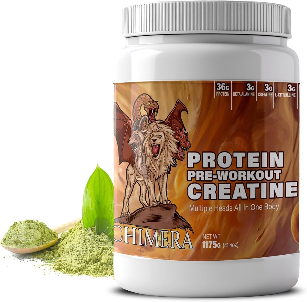 CHIMERA All-in-One Protein & Pre-Workout Powder - 36g Protein, 3g Creatine, Non-GMO, Sugar-Free, Low Sodium, Natural Caffeine from Matcha, No Artificial Flavors
