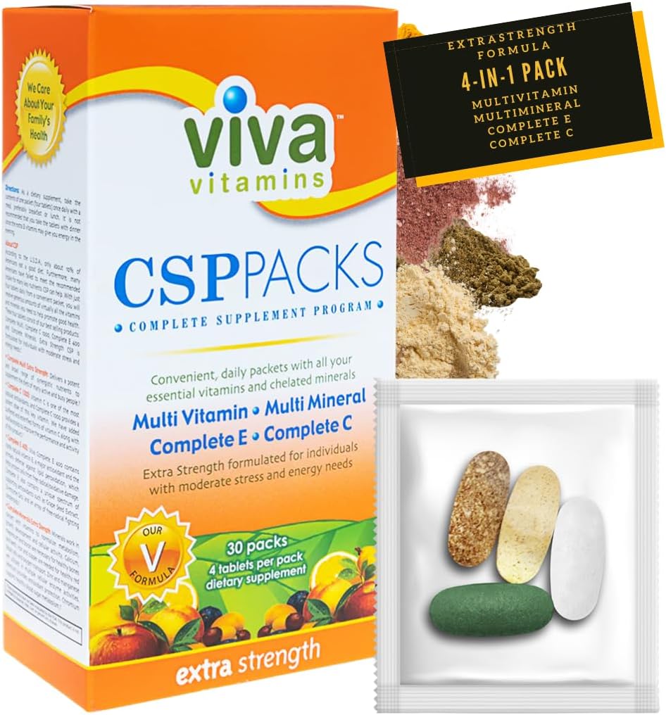 CSP pakker ekstra styrke - Multivitamin og Multi Mineral Kosttilskud Komplet E & C, Immunitet Vitamin Kosttilskud til mænd og kvinder, Komplet Wellness Formel til immunforsvar, 30 pakker