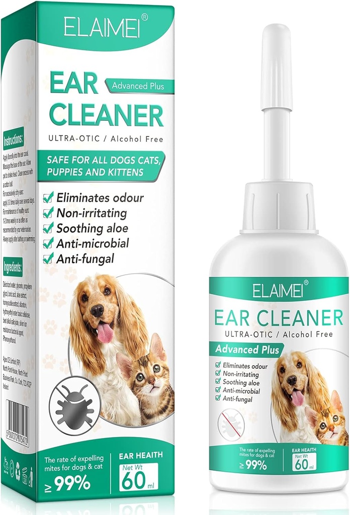 Øre renere for hunde, Hunde Øre infektion Behandling - Understøtter beroligende hund gær infektion, Lindrer Itchy & Inflammede Ører, Øre Odor, Pet Øre pleje supplement til små, mellemstore og store hunde - 60ml