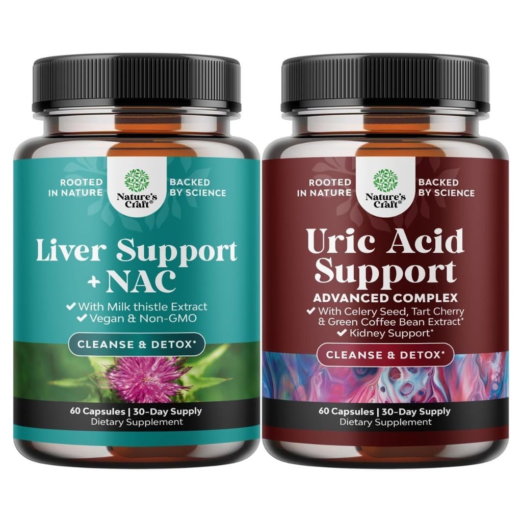 Bundle af leverstøtte supplement med NAC for lever rense og Vegansk ursyre rense og afvænning til mænd og kvinders Joints Nyrer og mere