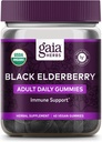 Gaia urter Black Elderberry Voksen Daily Gummies - Lækker immunforsvar supplement - Lavet med Certified Organic Black Elderberries til immunsystemet support, 40 Gummies (20-dages levering)