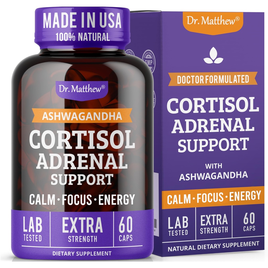 Dr. Matthew Cortisol Reducer Supplement for kvinder. Adrenal Support med Ashwagandha, Rhodiola & Ginseng - En Detox Cocktail til Lavere Cortisol & Hjælp Afslapning, rolig og rolig søvn
