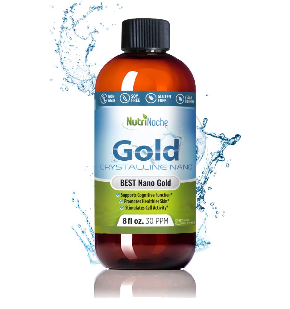Kolloid guld flydende Økologisk supplement af Nutrinoche - 100% Pure Nano Gold Mineral - Understøtter Mental Klarhed, Focus & Afslapning - 8 oz flaske - Vegan, Gluten- Free - Krystaller - 30 ppm