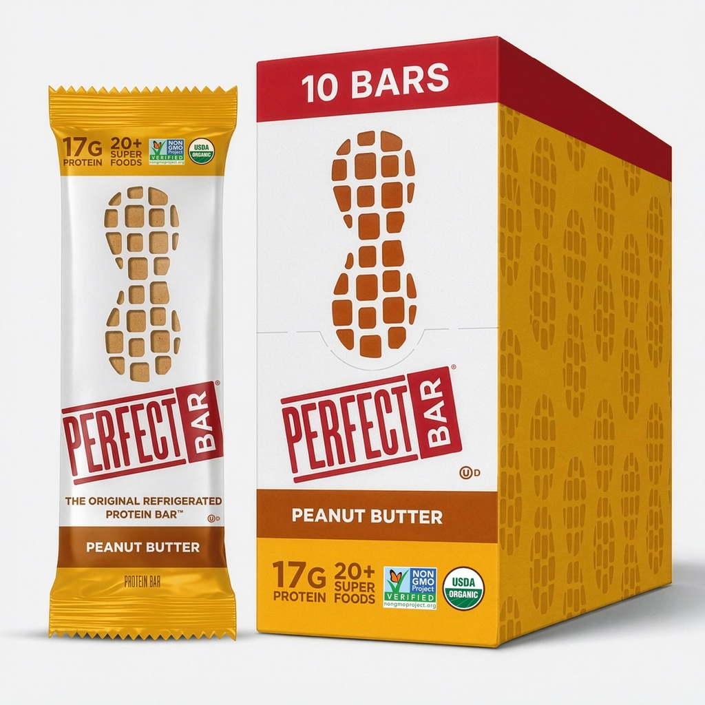 Perfect Bar, Peanut Butter Protein Bar, High Protein, Organic, Gluten Free, Soy Free, Ikke GMO, Ingen sukkeralkoholer, 2.5 Ounce Bar, 10 Greve