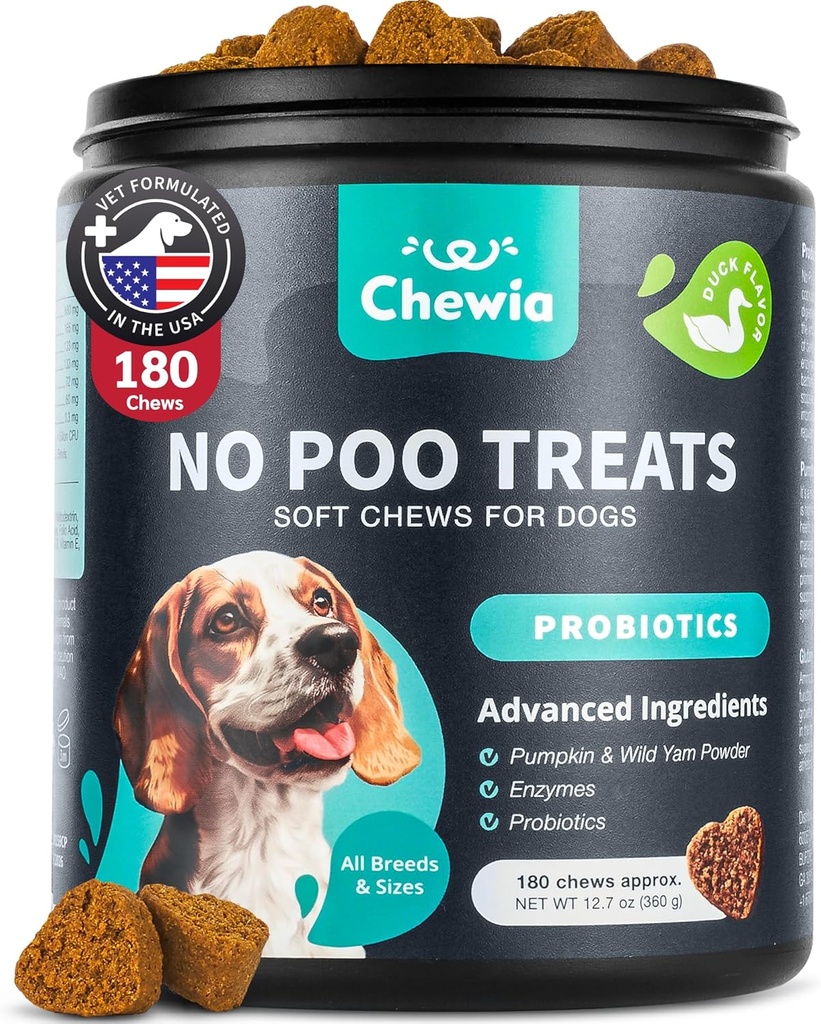 Ingen Poo Chewables for Hunde - Probiotika til fordøjelsessygdomme med enzymer - Coprophagia Deterrent - Canine Afføring Deterrent - Fordøjelse, Dental, Gut & immunforsvar - Ingen poop spiser