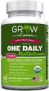 grow vitamin One Daily Multivitamin for Women - Energy Support - Whole Food Support to Nourish Hår, Skin, Nails - Non-GMO - No Soy - Gluten Free - 60 Kapsler - 2 Måned Supply