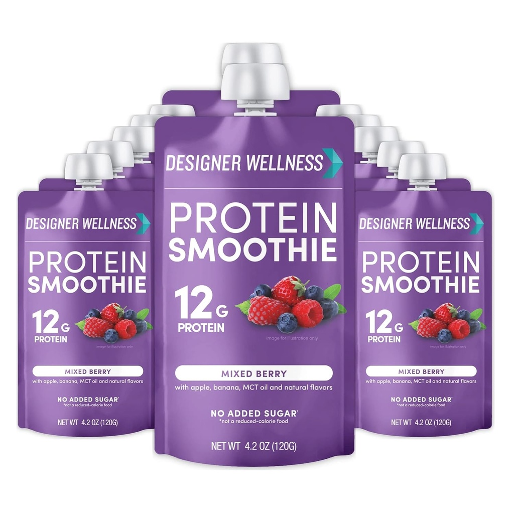 Designer Wellness Protein Smoothie, Real Fruit, 12g Protein, Low Carb, Zero Tilded Sugar, Gluten- Free, Non- GMO, Ingen kunstige farver eller flavors, blandet berry, 12 Greve