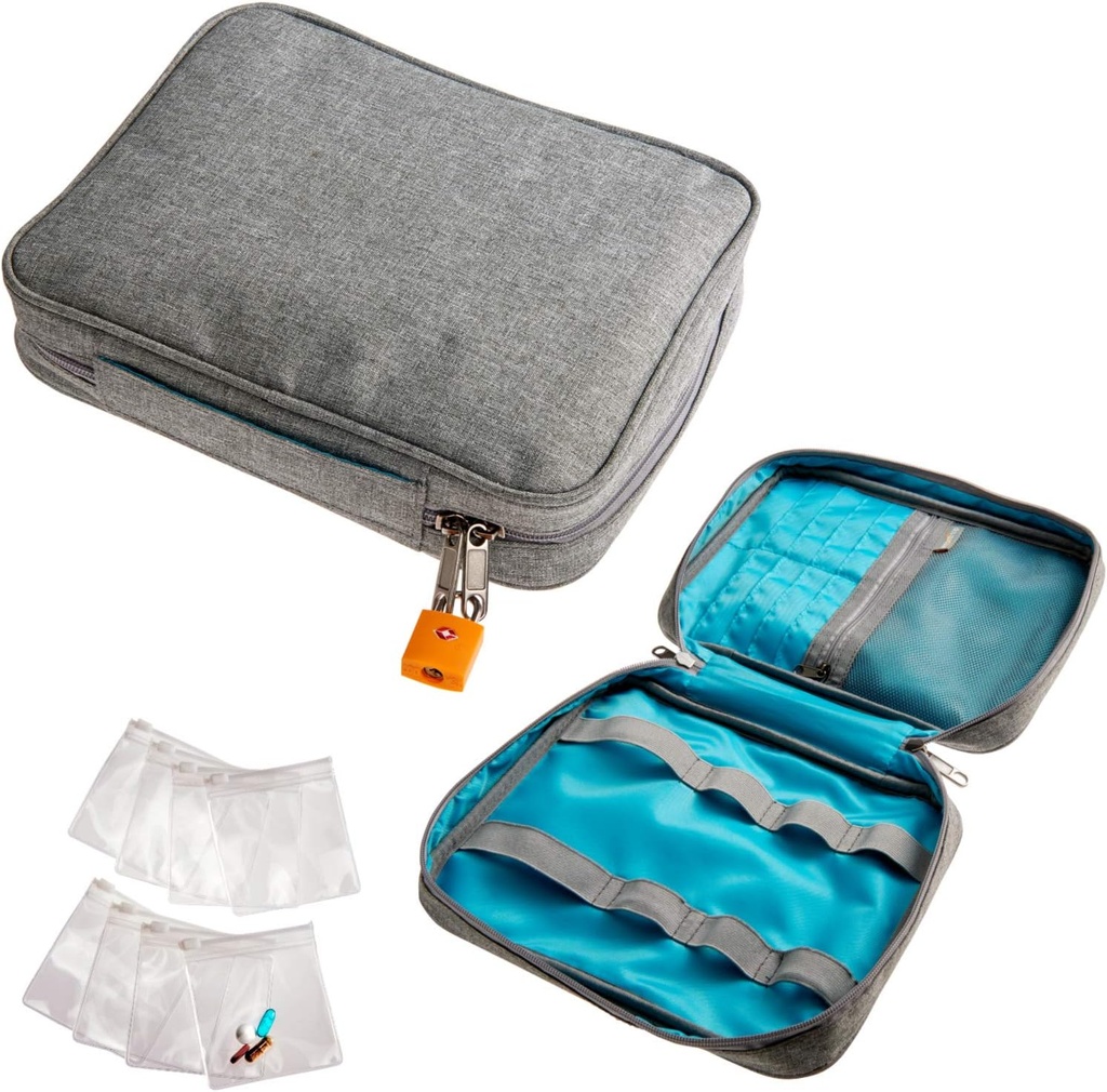 Glat Trip Medicine Storage Bag og Medication Flaske Organizer - Slash-Resistent Medical Travel Bag med Food Grade Genanvendelige Pill Pouches - Slim Design Fits i carry- ons, totes og rygsække