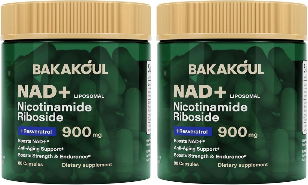 NAD Supplement - Liposomal Nicotinamid Riboside, Resveratrol, Quercetin, NAD Nicotinamid Riboside Resveratrol 900mg, NAD + Supplement for mænd og kvinder, 80 kapsler 2 pakning