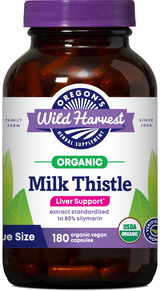Oregon 's Wild Harvest Milk Thistle Organic Non- GMO Herbal Supplement - pullulan (Plant indkøbt) Vegan Kapsler, 180 Count