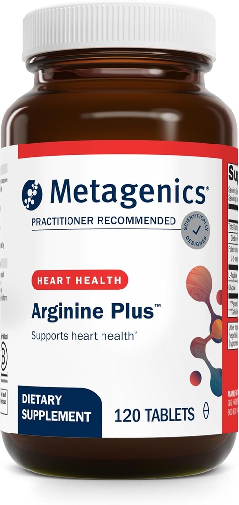 Metagenics Arginin Plus - 1, 5 g L- Arginin - Understøtter blodgennemstrømning og hjertets sundhed * - 665 mcg DFE Folate (som Calcium L- 5 - Methyltetrahydrofolat) - Non- GMO, Vegetar & Gluten- Free - 120 Tæl