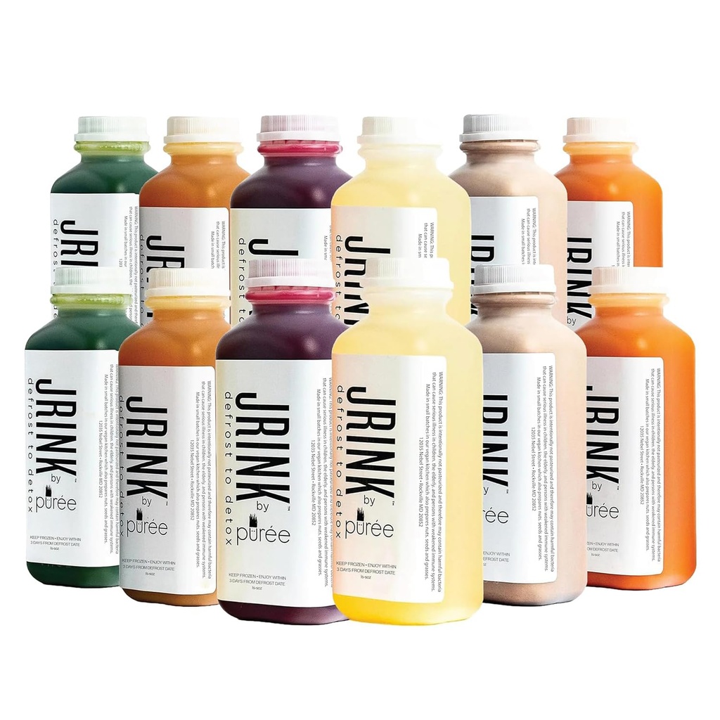 JRINK by Purée Intermediate Juice Cleanse, Cold Pressed Detox Drink with Organic 2 Day-Healthy Vegetable and Fruit Juice, Frozen Pressed Juice Cleanse, 12 Bottles, 16oz Each