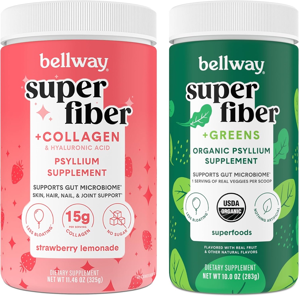 Bellway Super Fiber Powder + Collagen, Jordbær Lemonade Super Fiber + Grønne
