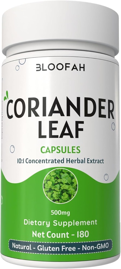 Coriander Leaf Capsules 500 mg 1, koncentreret 10: 1 ekstrakt 1, 124, coriandrum sativum 1, 4, herbal supplement 1, 4, ingen fyldstoffer 1, 4, ikke-GMO 1, 12, plantbaseret formel til daglig brug (180 greve (pakke med 1))