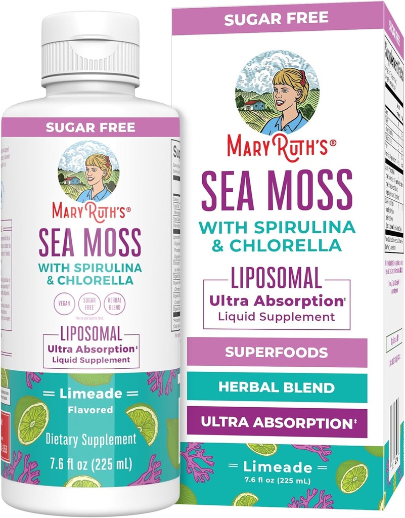 MaryRuth Organics Sea Moss with Spirulina and Chlorella Liposomal | Chlorophyll | Dandelion Root | Superfood | Ultra Absorption | Vegan | Non-GMO | Gluten Free | 7.6 fl oz | 15 Servings