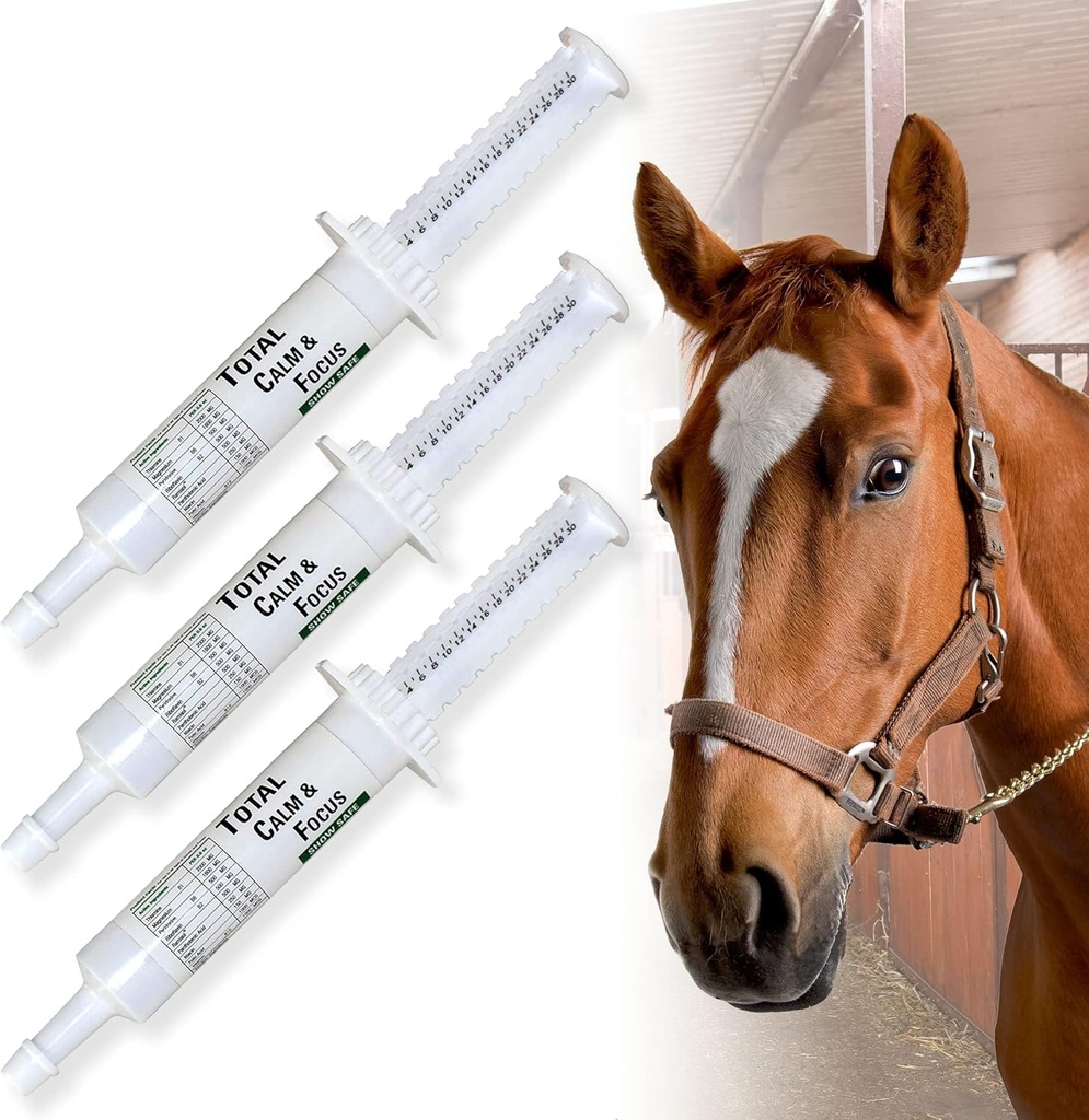 Ramard Total rolig og fokus for heste supplement - Magnesium & Calming Formel for Horse Show, Træning, Performance Mental Alerness Uden Drowsiness, Vis Safe, Equine Supplies 1oz Syringe 3Packs