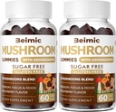 Mushroom Gummies - 10x Mushroom Supplement med Ashwagandha og Lions Mane (120 Chews) Nootrop Brain Supplement, immunforsvar & Stress Relief (pakke med 2)